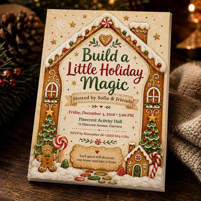 Cookie Gingerbread House Decorating Party Invitation — Christmas celebration stationery by VoltBy