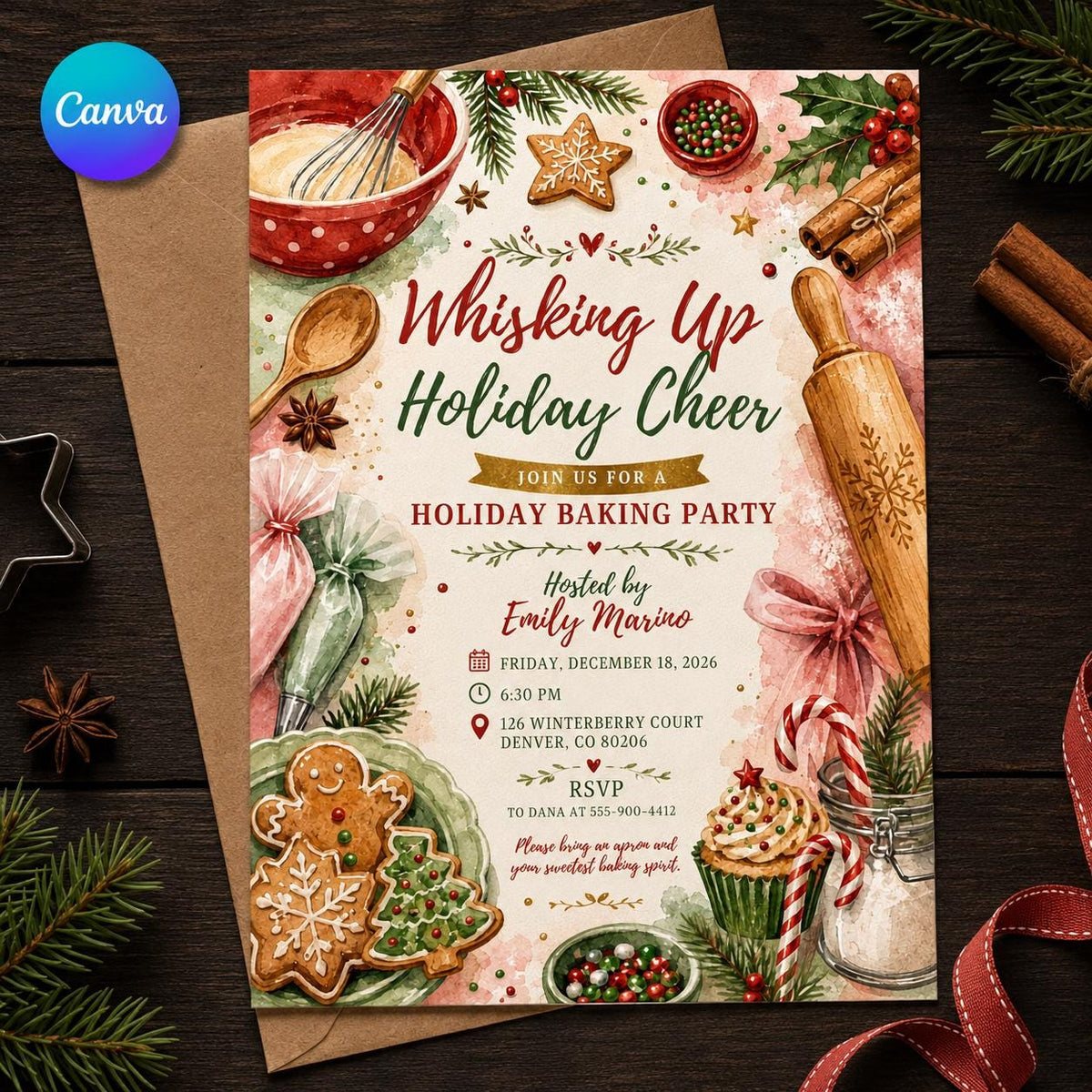 Cookie Holiday Baking Party Invitation — editable Canva template
