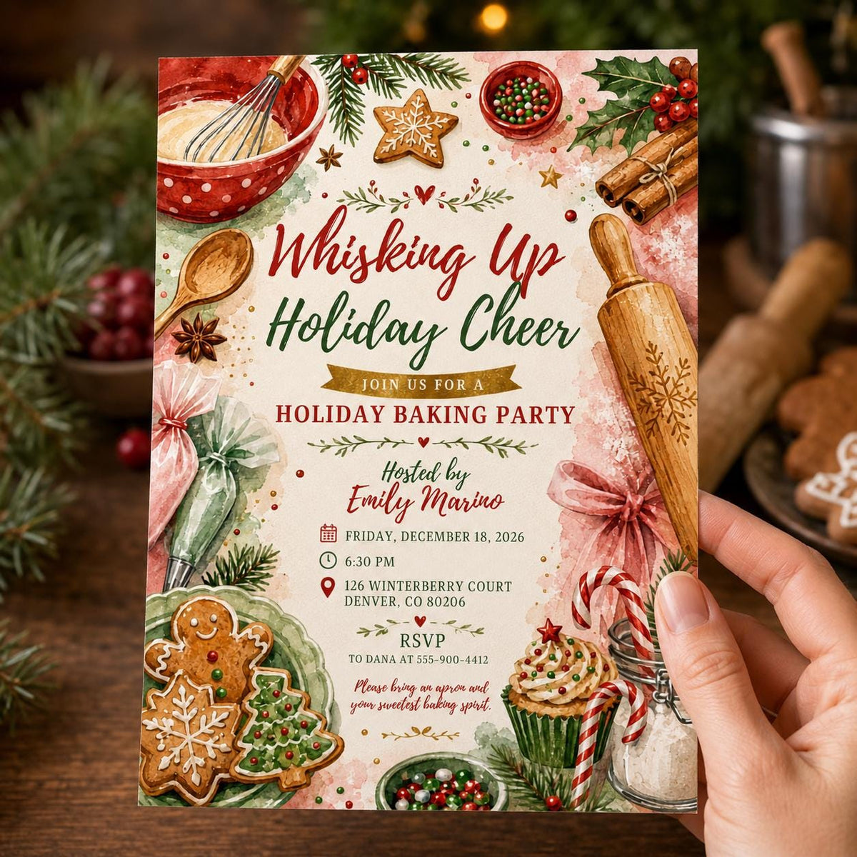 Cookie Holiday Baking Party Invitation — print-ready Christmas celebration design from VoltBy