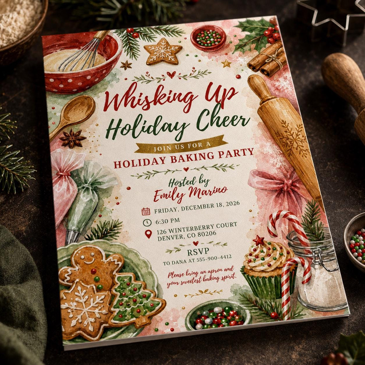 Cookie Holiday Baking Party Invitation — Christmas celebration stationery by VoltBy