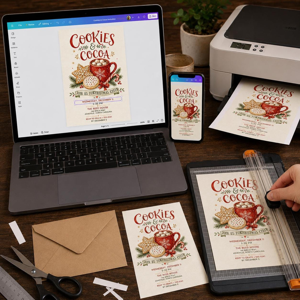 Cookies and Cocoa Christmas Invitation — print-ready Christmas celebration design from VoltBy