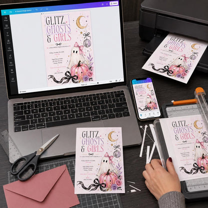 Coquette Disco Pink Halloween Party Invitation for Girls — print-ready Halloween party design from VoltBy