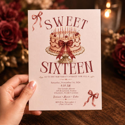 Coquette Sweet 16 Birthday Invitation — invitation you personalize in Canva