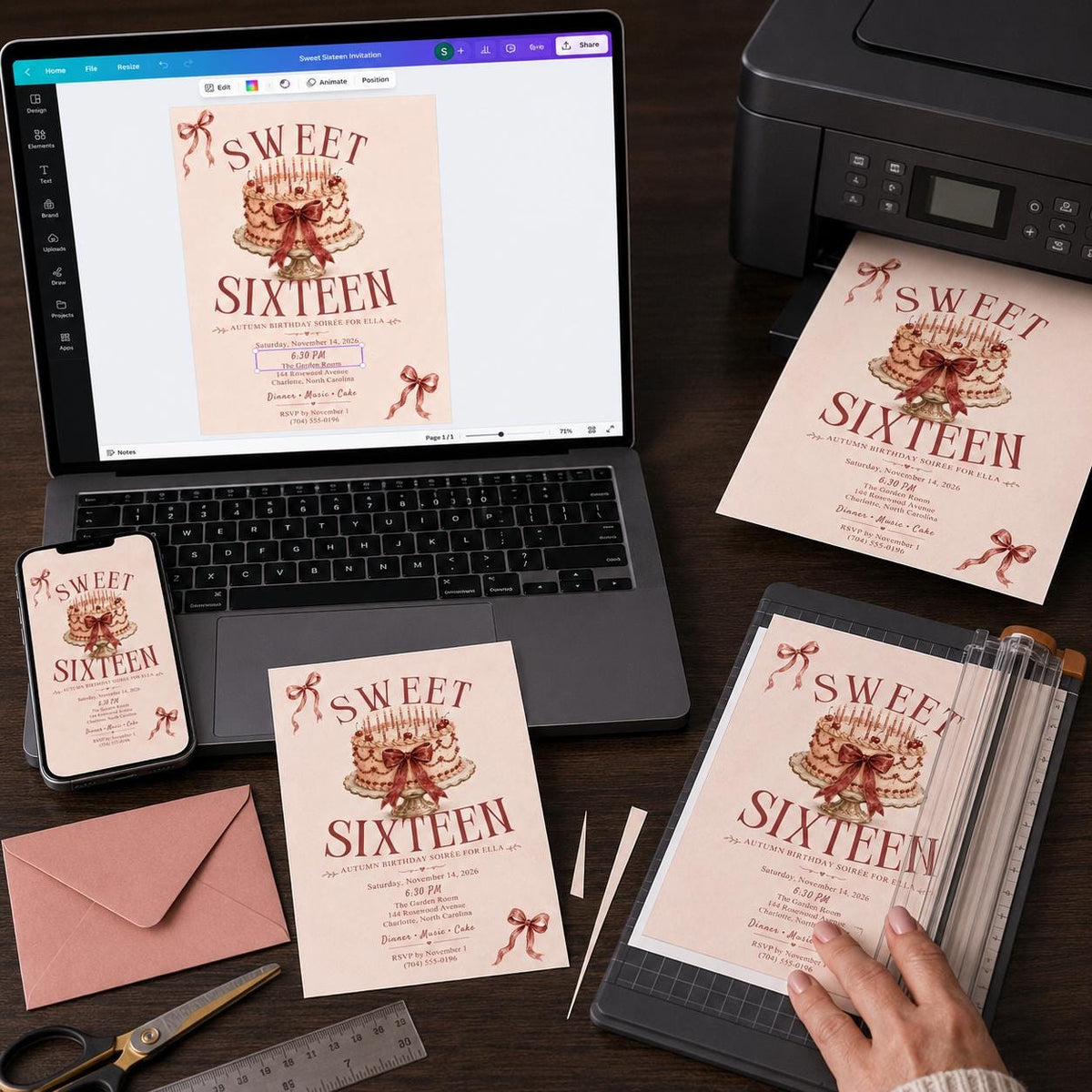 Coquette Sweet 16 Birthday Invitation — print-ready sweet 16 design from VoltBy