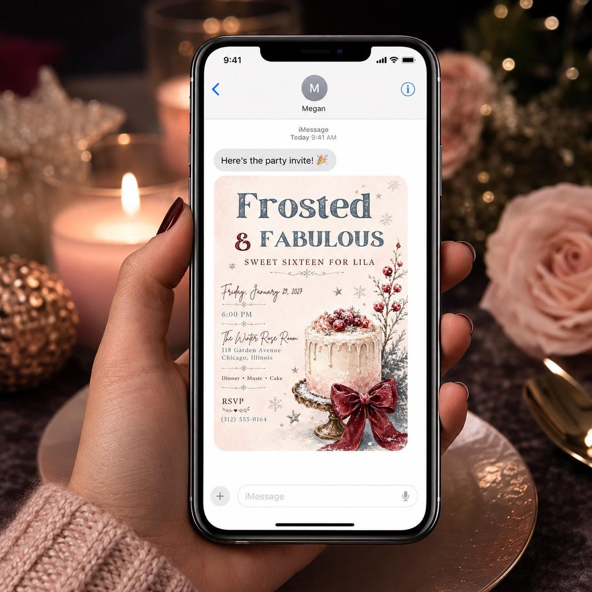 Coquette Winter Sweet 16 Invitation — snowflake design