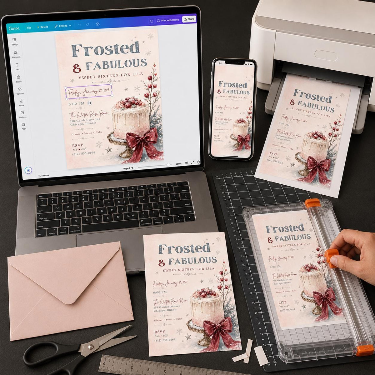 Coquette Winter Sweet 16 Invitation — print-ready sweet 16 design from VoltBy