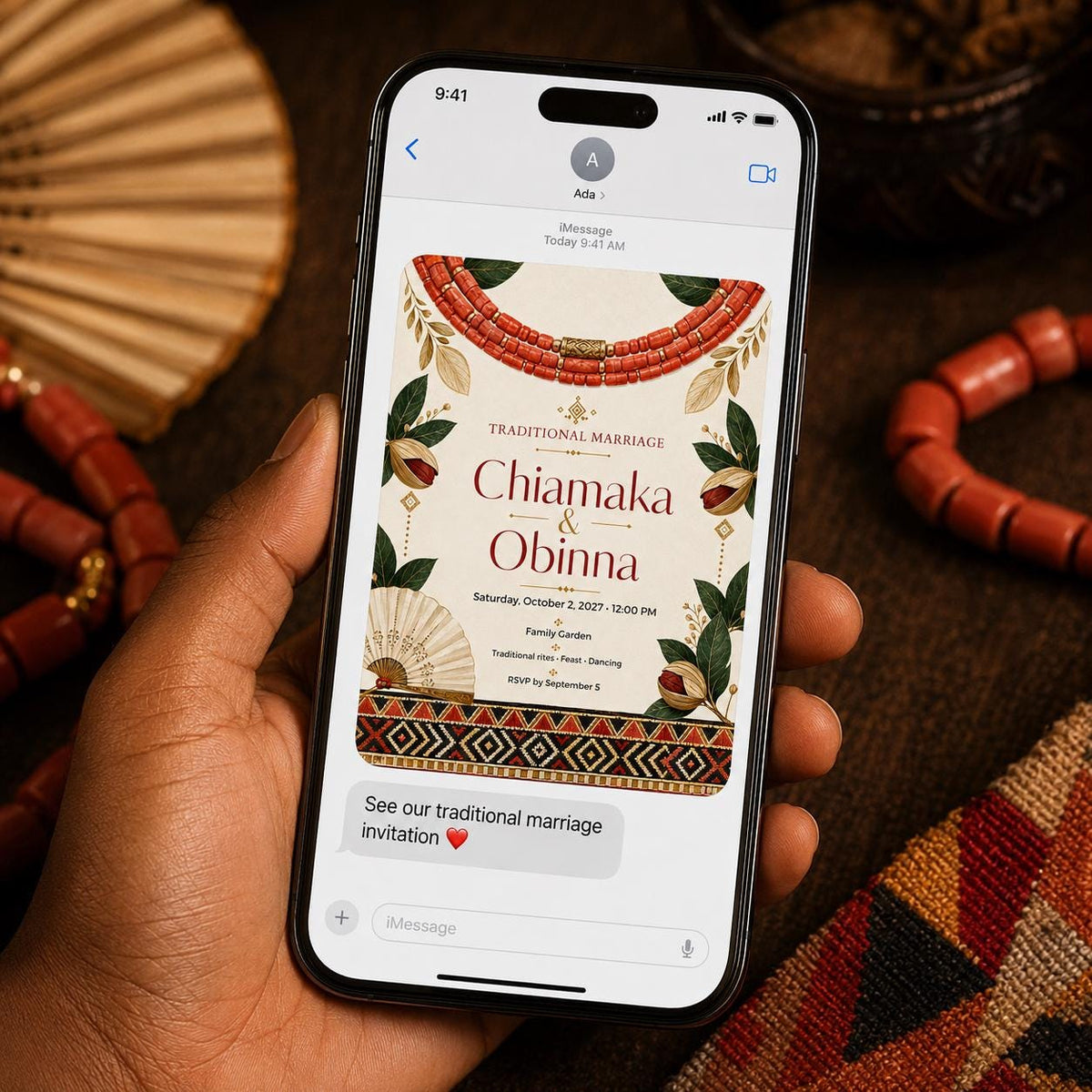 Coral Nigerian Traditional Wedding Invitation — invitation you personalize in Canva