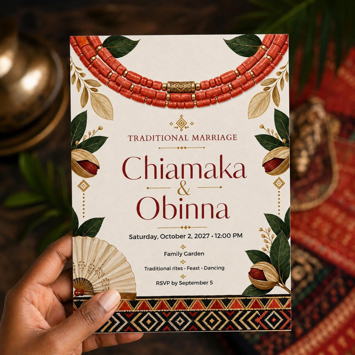 Coral Nigerian Traditional Wedding Invitation — print-ready wedding design from VoltBy