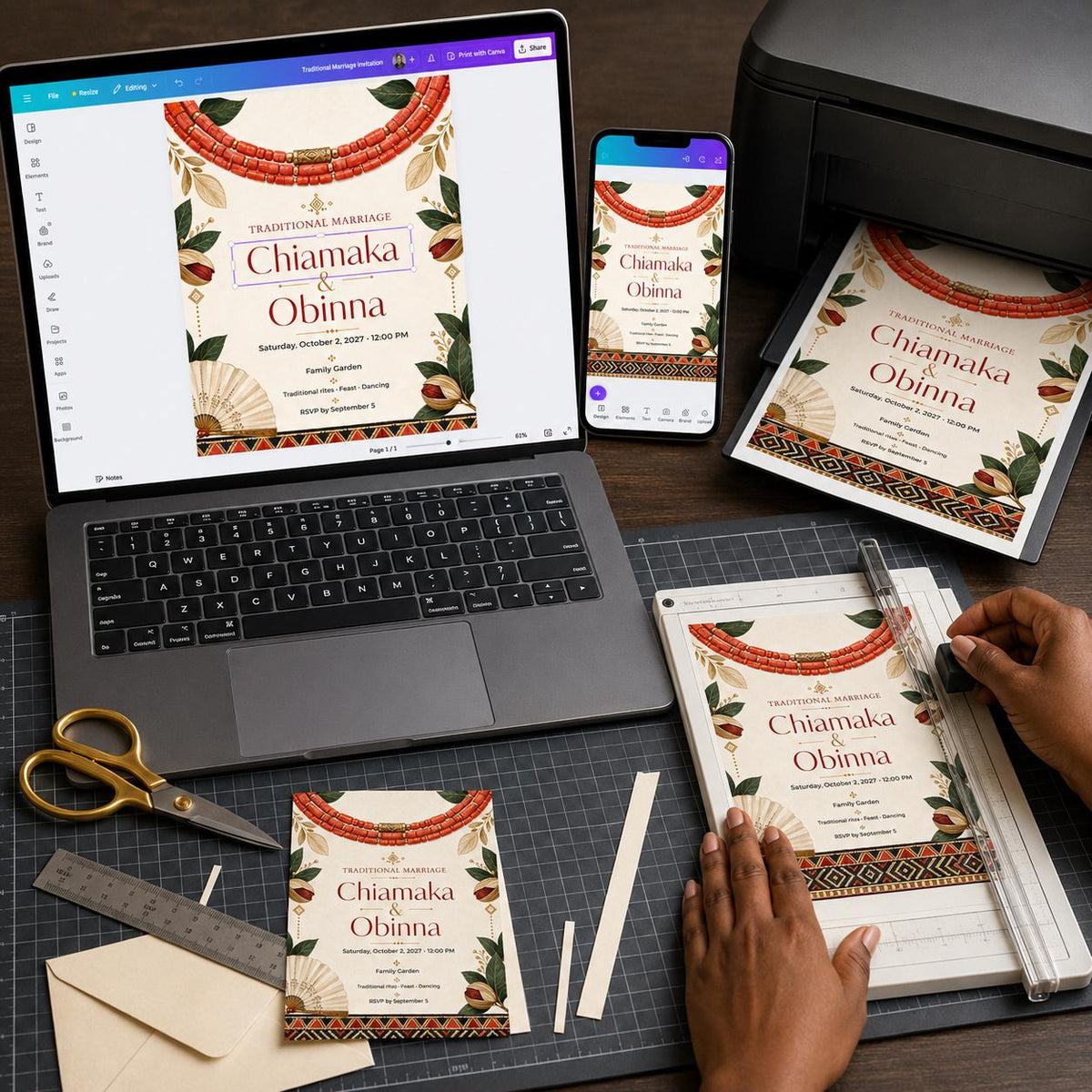Coral Nigerian Traditional Wedding Invitation — digital invitation, instant download