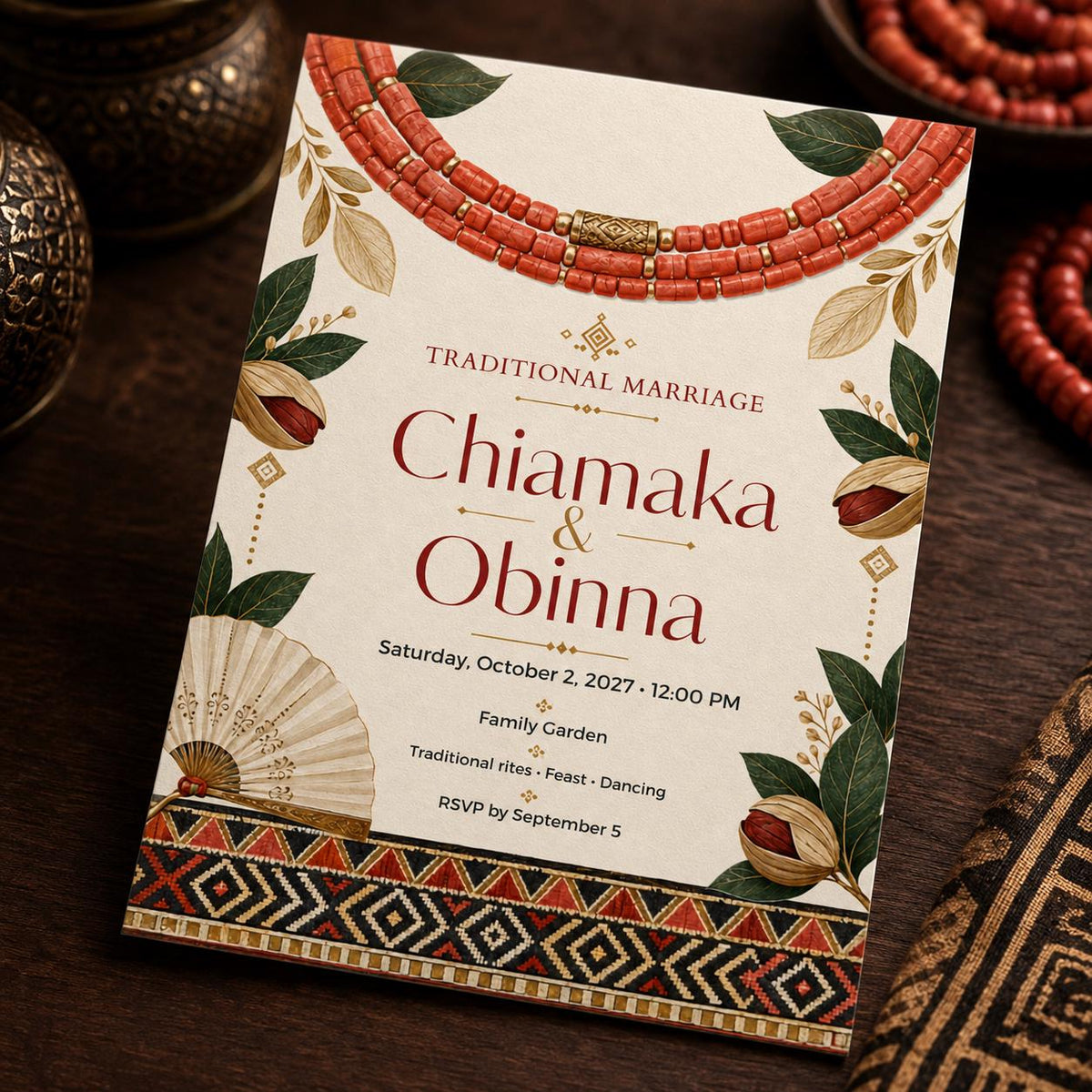 Coral Nigerian Traditional Wedding Invitation — wedding stationery by VoltBy