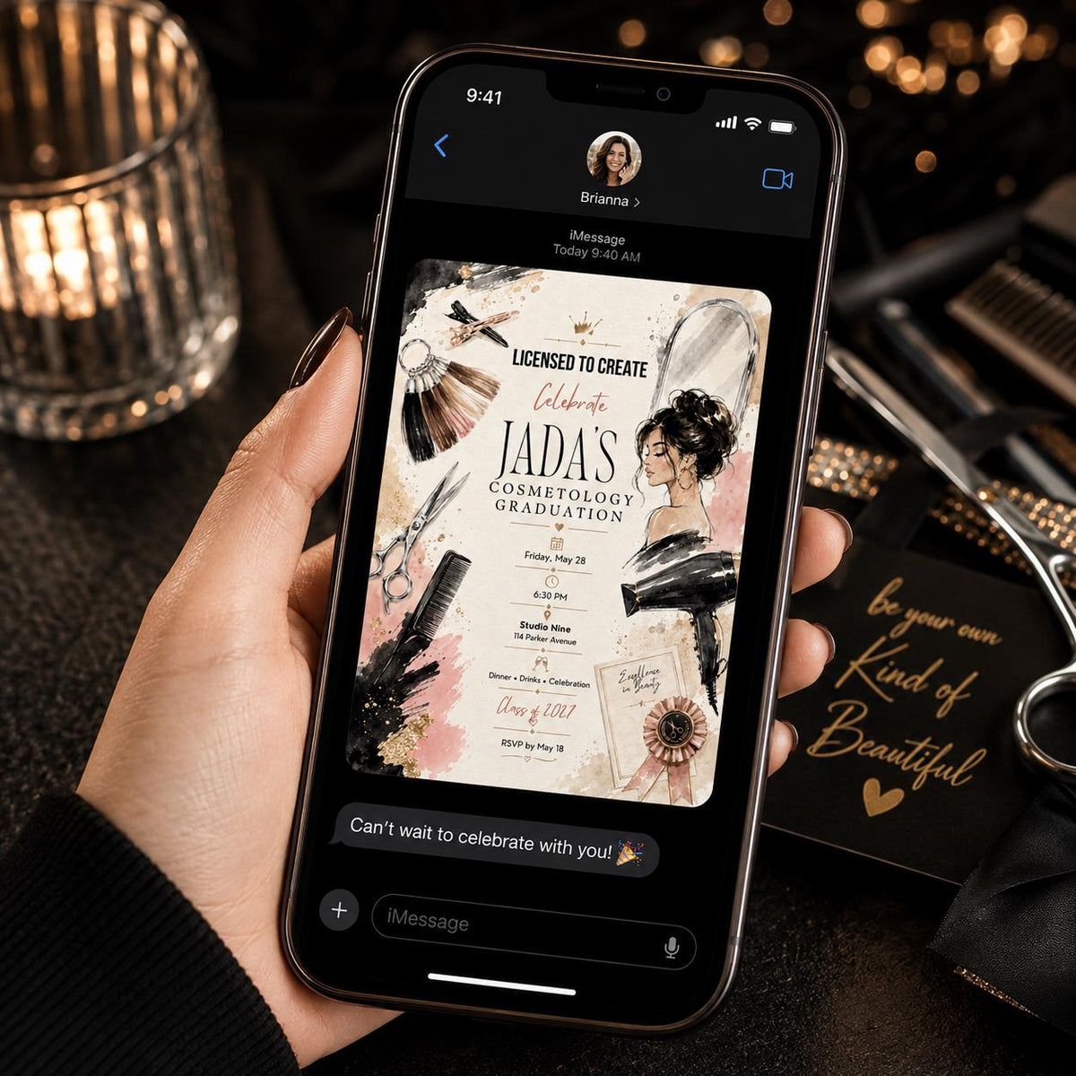 Cosmetology Graduation Invitation — invitation you personalize in Canva