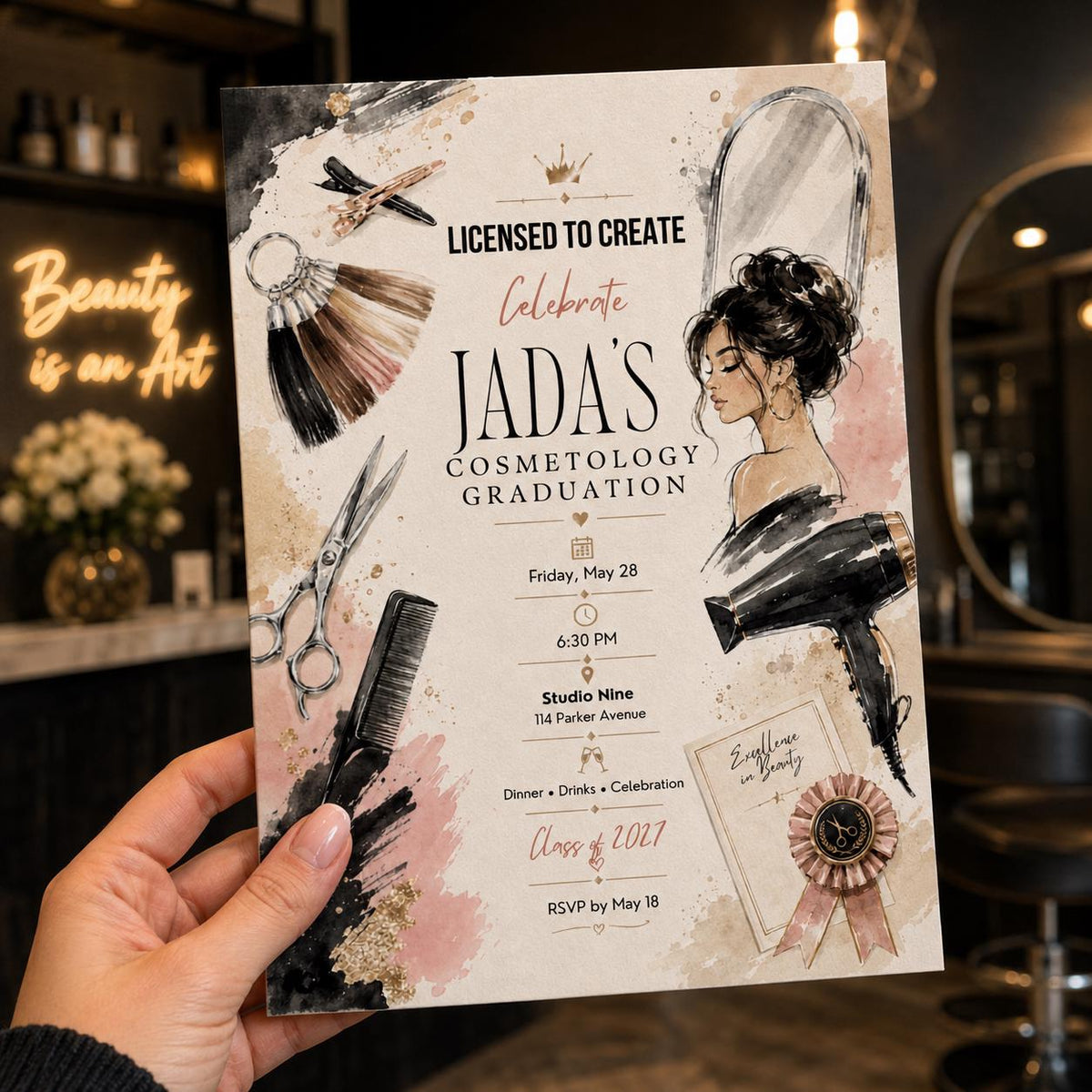 Cosmetology Graduation Invitation — print-ready graduation party design from VoltBy