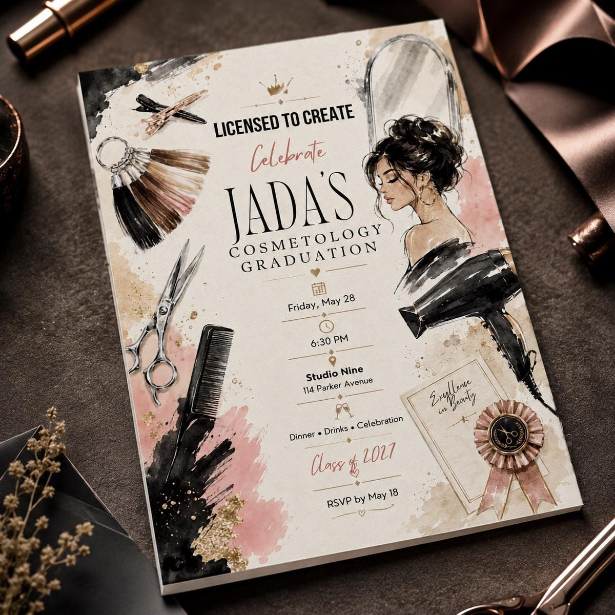 Cosmetology Graduation Invitation — graduation party stationery by VoltBy