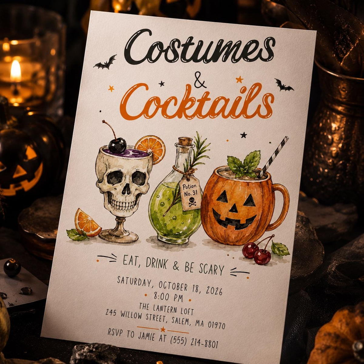 Costumes and Cocktails Invitation — cocktail design