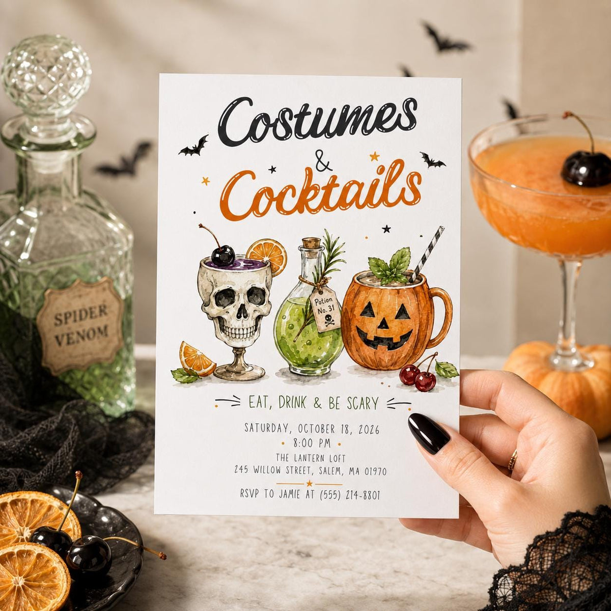 Costumes and Cocktails Invitation — digital invitation, instant download