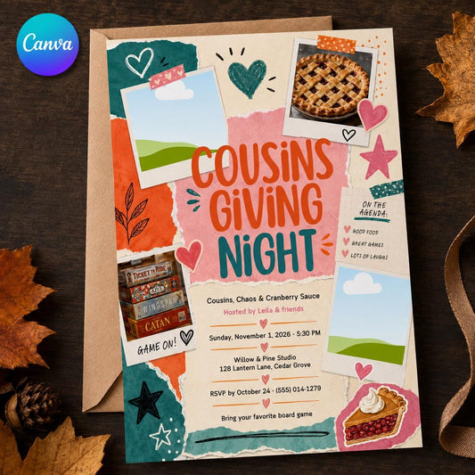 Cousinsgiving Invitation — editable Canva template