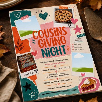 Cousinsgiving Invitation — invitation you personalize in Canva