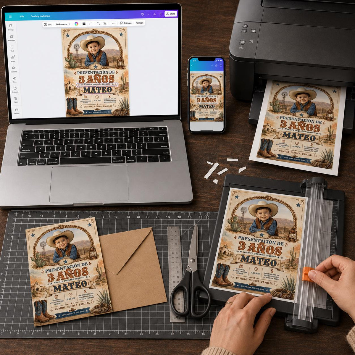Cowboy 3rd Birthday Invitation Spanish — digital invitation, instant download