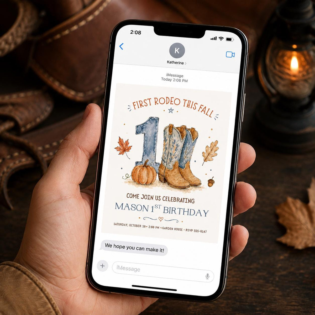 Cowboy First Rodeo 1st Birthday Invitation — pumpkin design