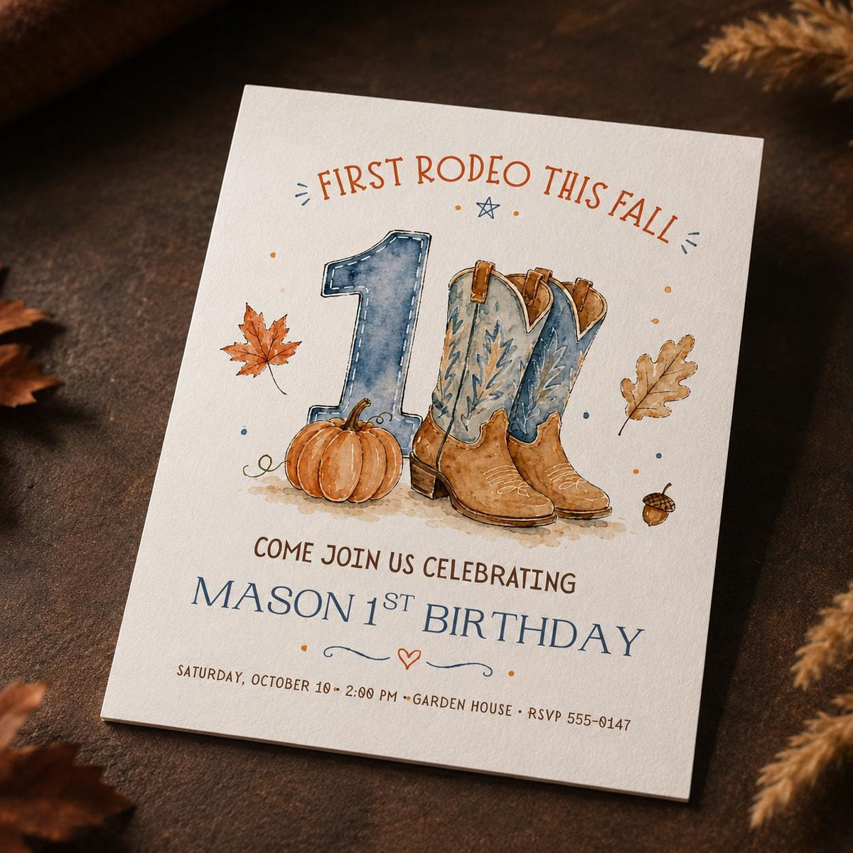 Cowboy First Rodeo 1st Birthday Invitation — digital invitation, instant download