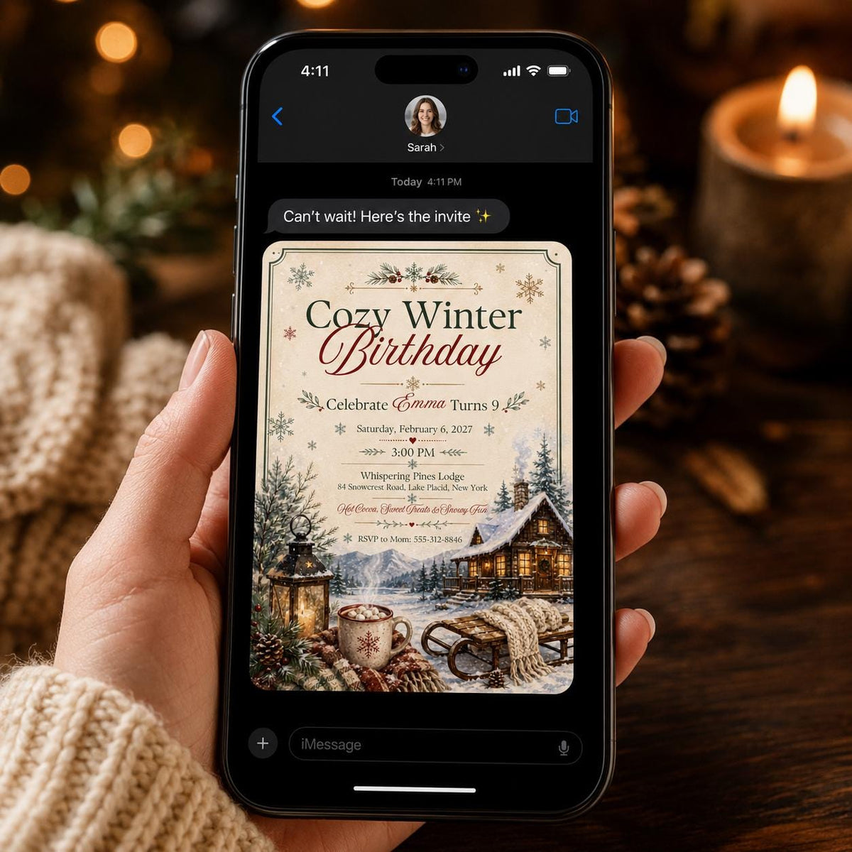 Cozy Winter 9th Birthday Invitation — invitation you personalize in Canva