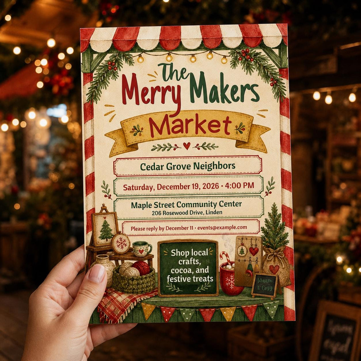 Craft Christmas Market Invitation — print-ready Christmas celebration design from VoltBy