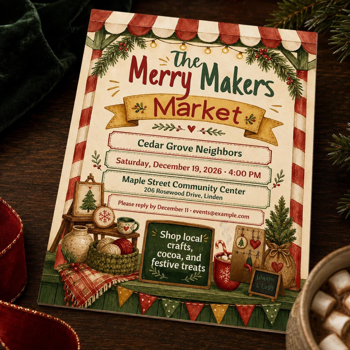 Craft Christmas Market Invitation — Christmas celebration stationery by VoltBy