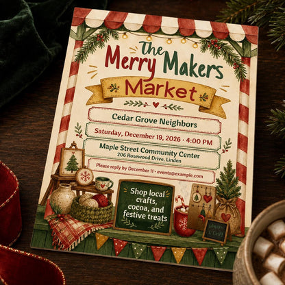 Craft Christmas Market Invitation — Christmas celebration stationery by VoltBy