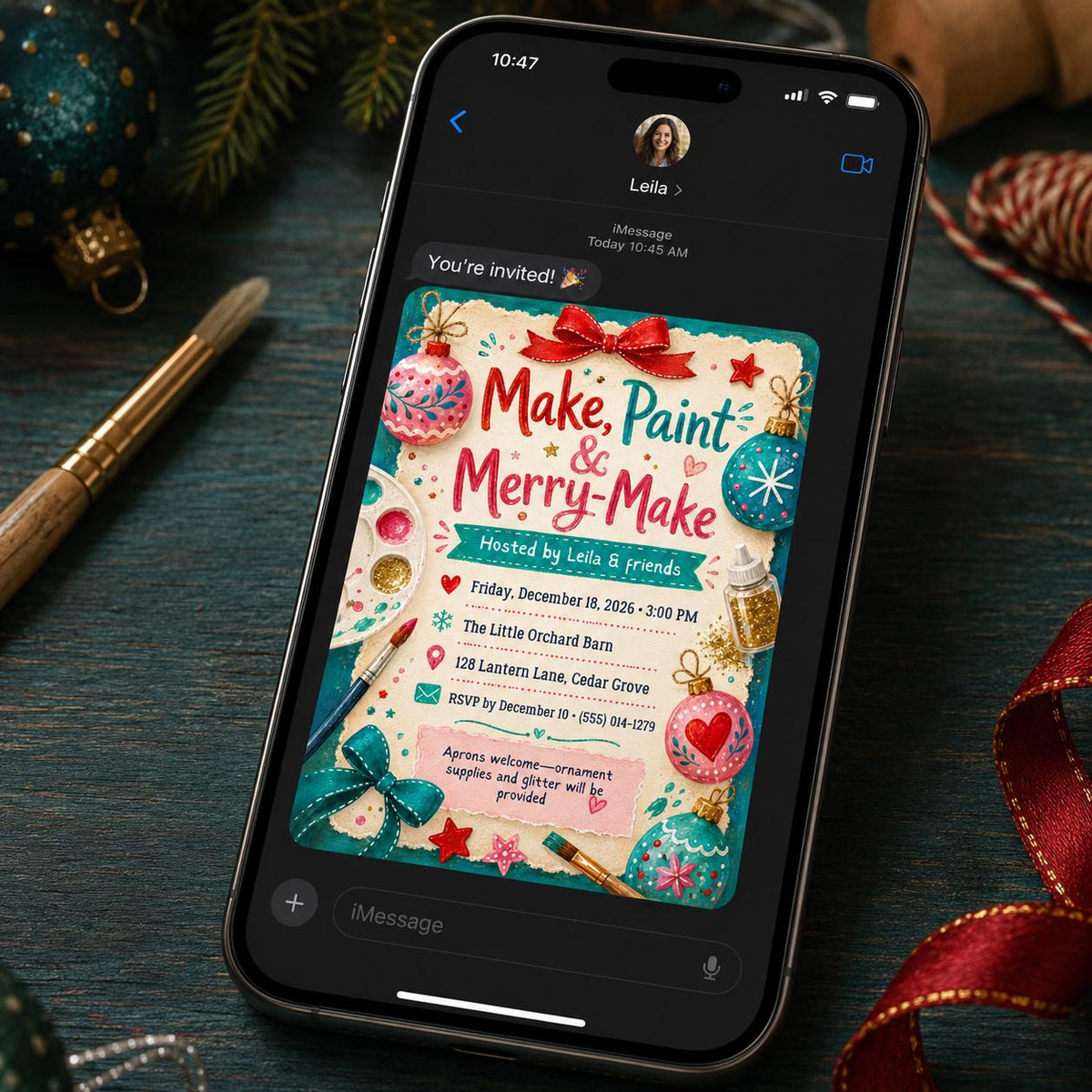 Craft Christmas Ornament Painting Party Invitation — art design