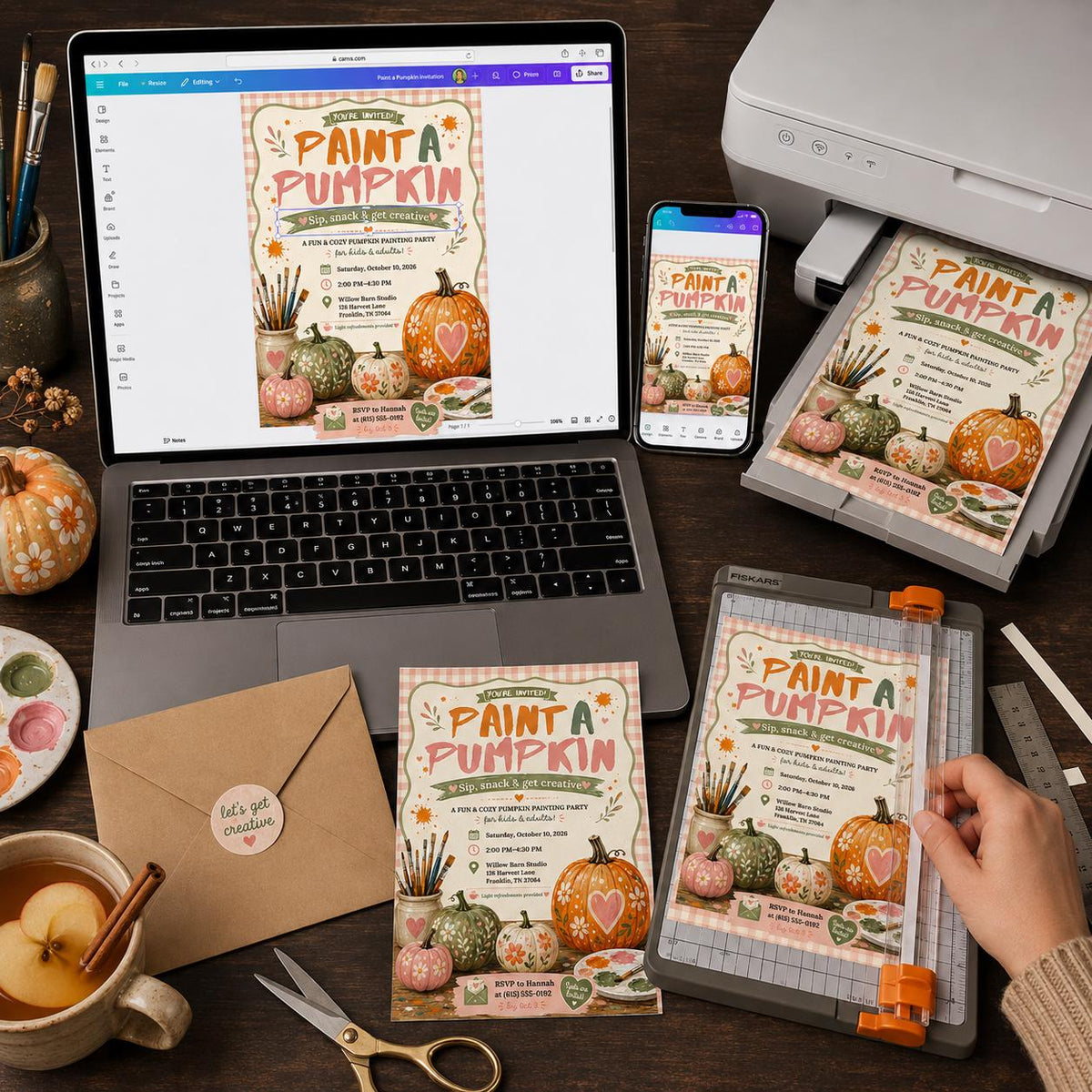 Craft Pumpkin Painting Party Invitation — print-ready craft party design from VoltBy