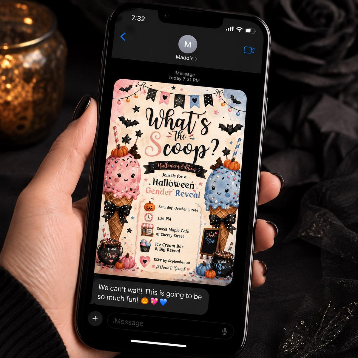 Cream and Pink Halloween Gender Reveal Invitation — invitation you personalize in Canva