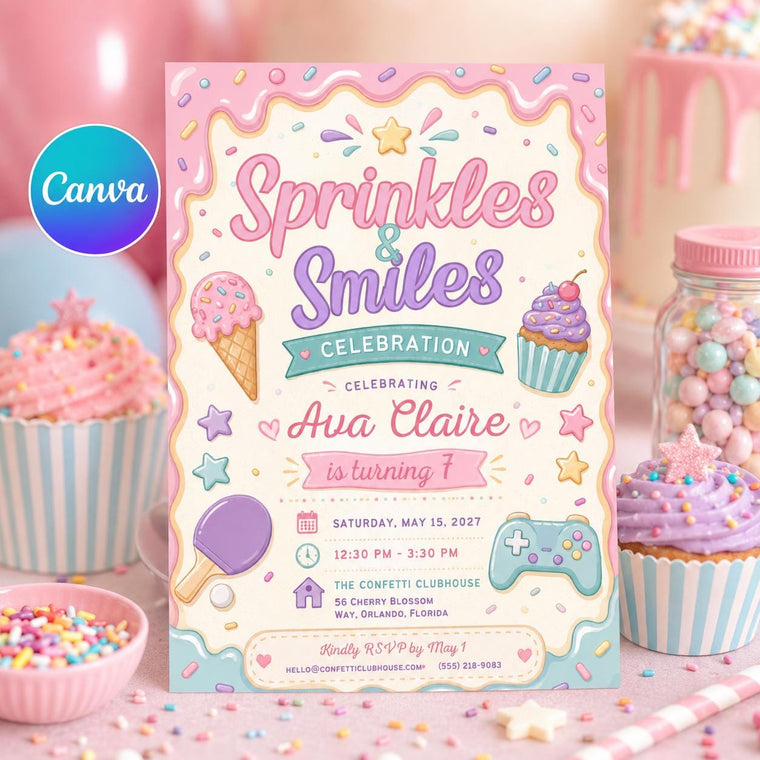 Cream Pastel Sweet Shop Birthday Invitation for Girls