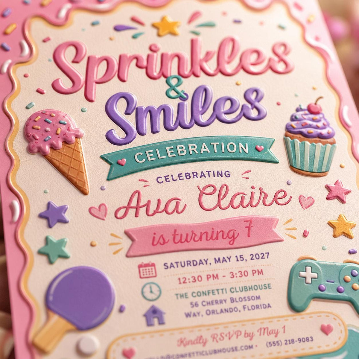 Cream Pastel Sweet Shop Birthday Invitation for Girls — print-ready birthday party design from VoltBy