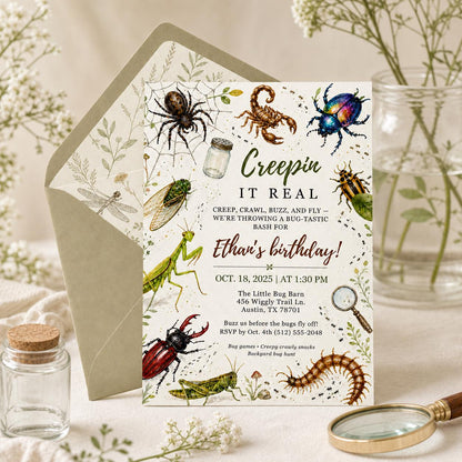 Creepin It Real Bug Birthday Invitation — digital invitation, instant download