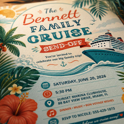 Cruise Send Off Invitation — print-ready bon voyage design from VoltBy