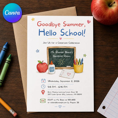 Back to School Classroom Party Invitation – Goodbye Summer Hello School