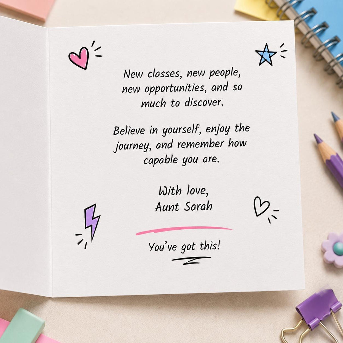 New School Good Luck Greeting Card for Student – Back to School Folded Card