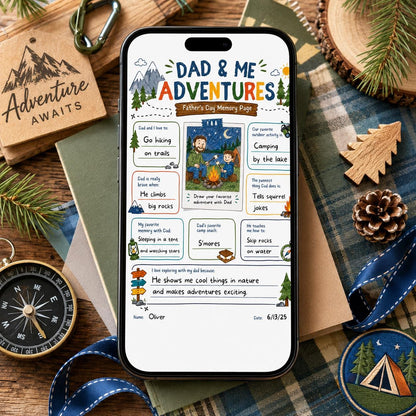 Dad and Me Adventures Camping Memory Page — digital keepsake printable, instant download