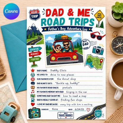 Dad and Me Road Trips Father's Day Worksheet — editable Canva template