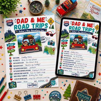 Dad and Me Road Trips Father's Day Worksheet in blue red