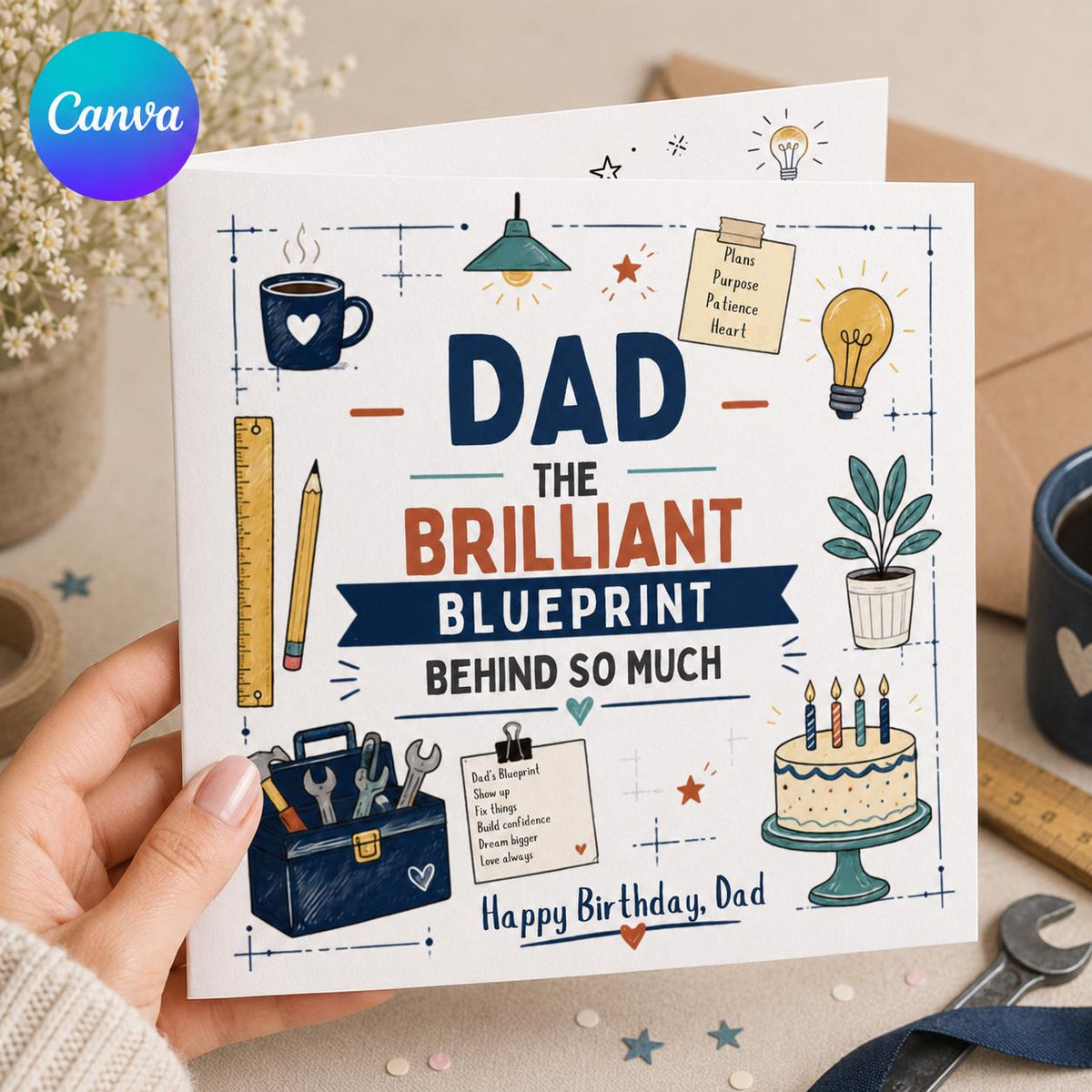 Dad Birthday Greeting Card — editable Canva template