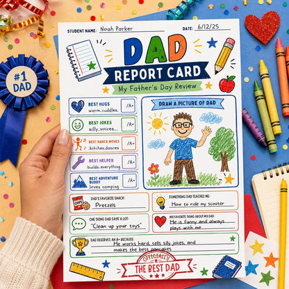 Dad Report Card Father's Day Worksheet — printable worksheet you personalize in Canva