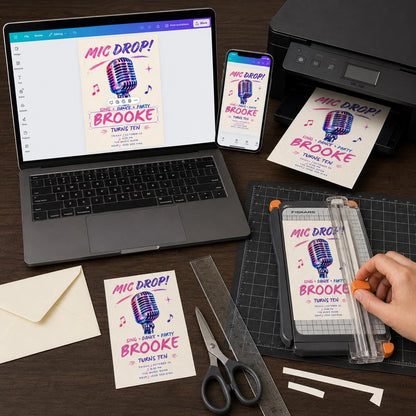 Dance Karaoke 10th Birthday Invitation — print-ready 10th birthday party design from VoltBy