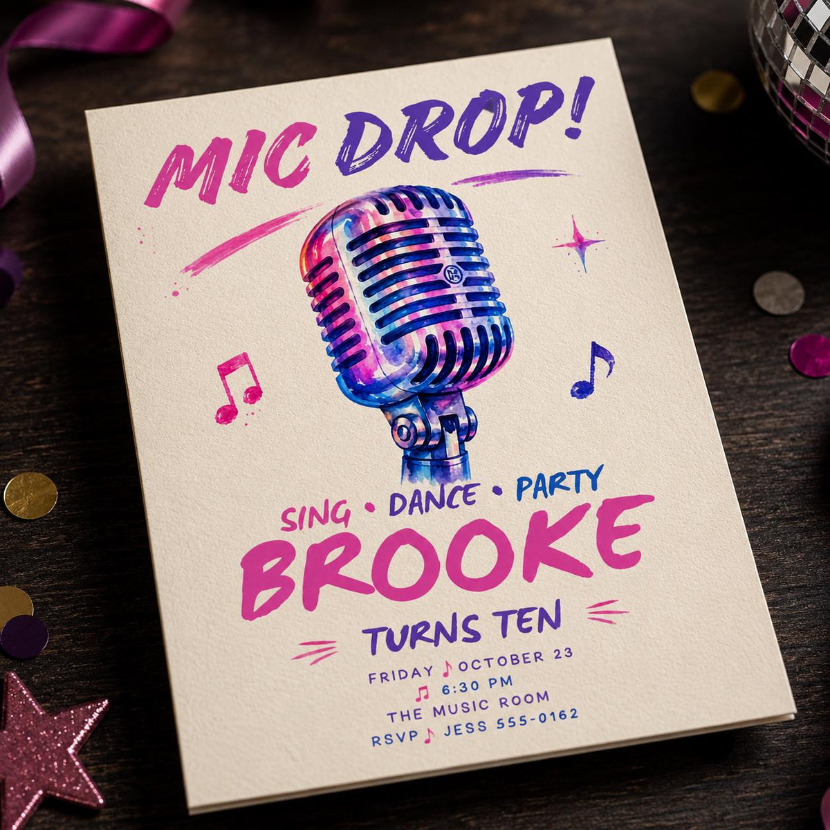Dance Karaoke 10th Birthday Invitation — digital invitation, instant download