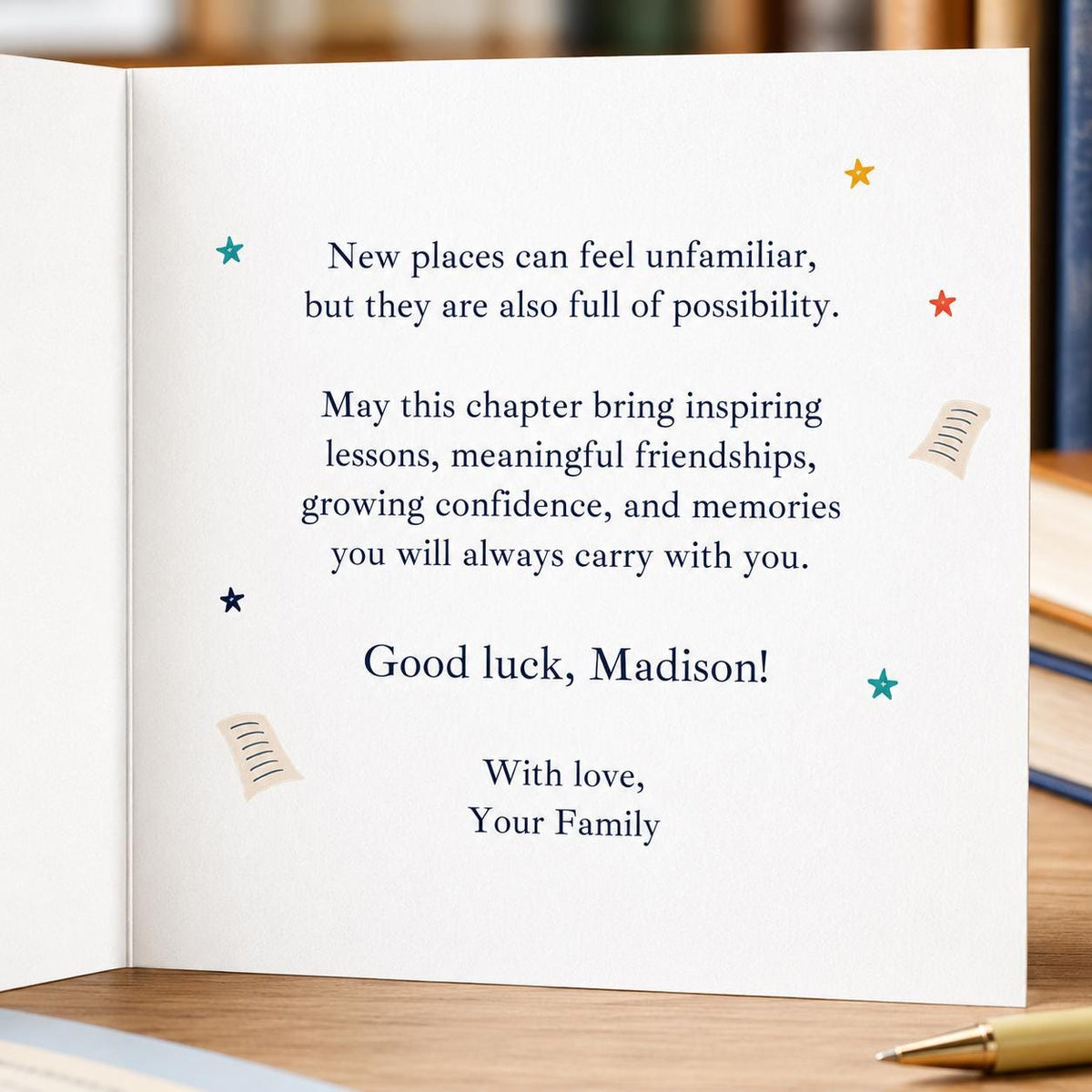 College Good Luck Greeting Card for Student – New Chapter Folded Card