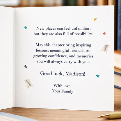 College Good Luck Greeting Card for Student – New Chapter Folded Card