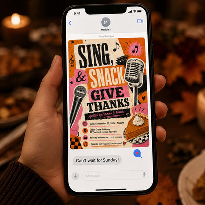 Thanksgiving Karaoke Party Invitation – Sing and Give Thanks Friendsgiving Music Night