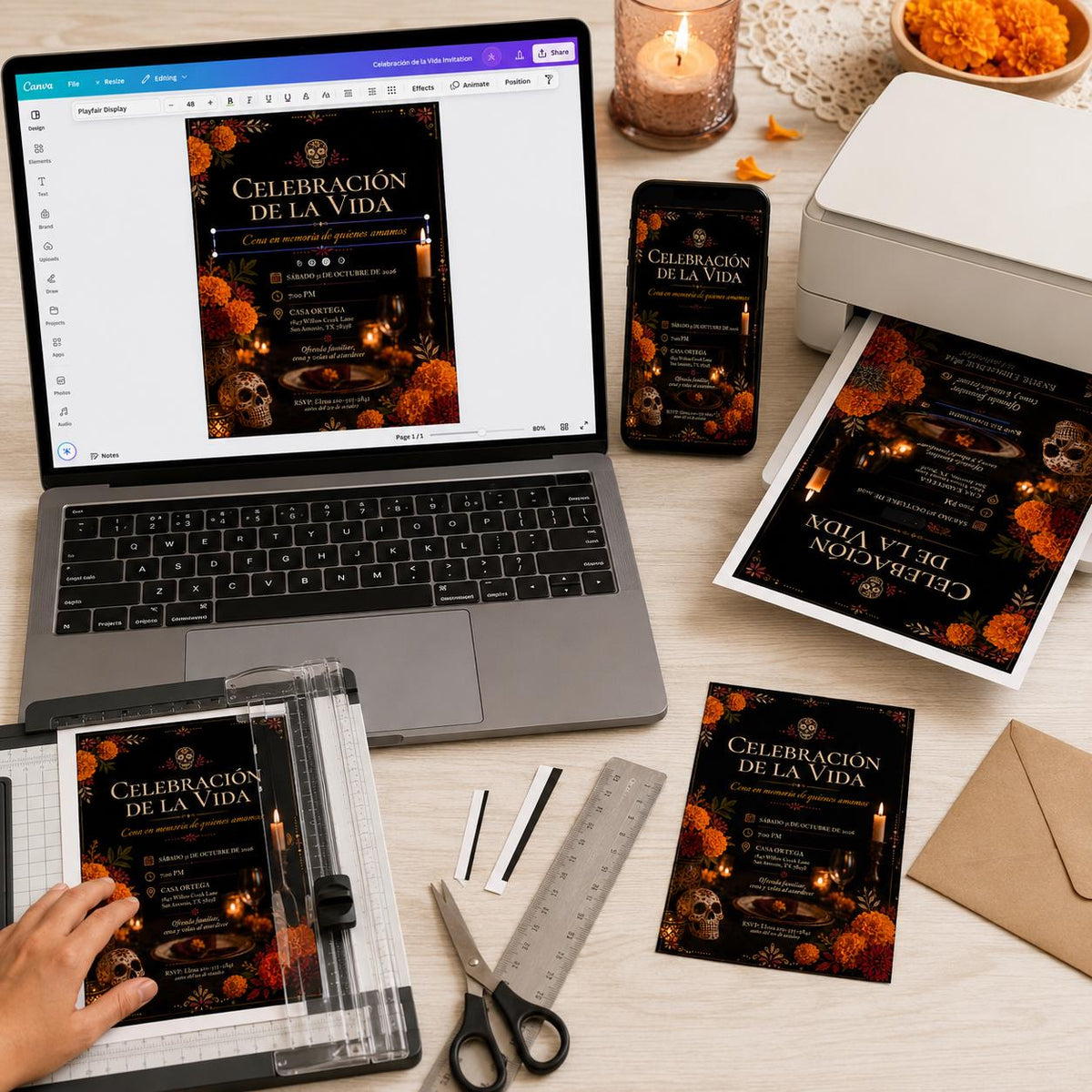 Dia de los Muertos Invitation: Celebration of Life Memorial — digital invitation, instant download