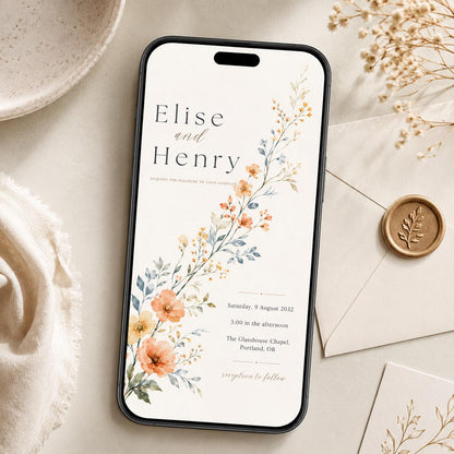Diagonal Watercolor Wildflower Wedding Invitation — floral wedding design