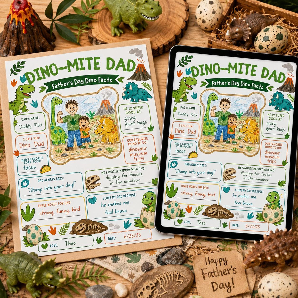 Dino-Mite Dad Father's Day Interview Worksheet — dinosaur design